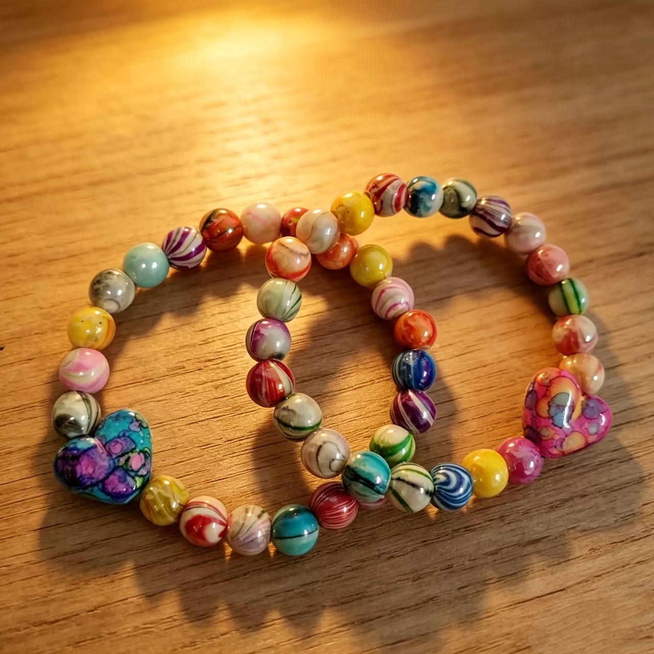 2pcs Women's Y2K Style Bracelet Set with Heart Charms